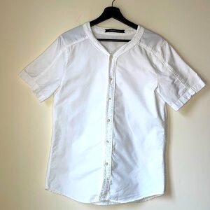 Timo Weiland cotton Button Down Shirt Short Sleeve white collarless Designer